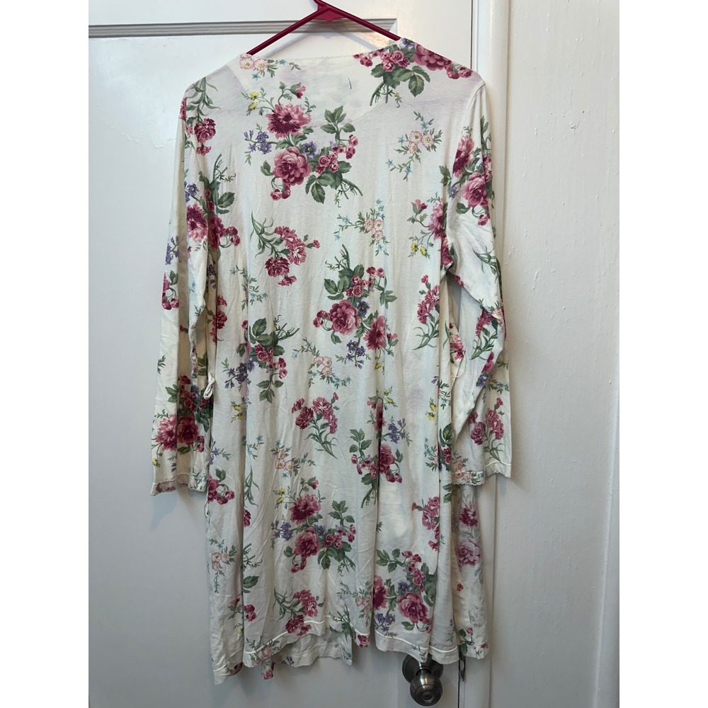 Lauren Ralph Lauren Floral Cotton Knit Robe Cardigan Pink Cream Large 8141035 - Picture 6 of 8